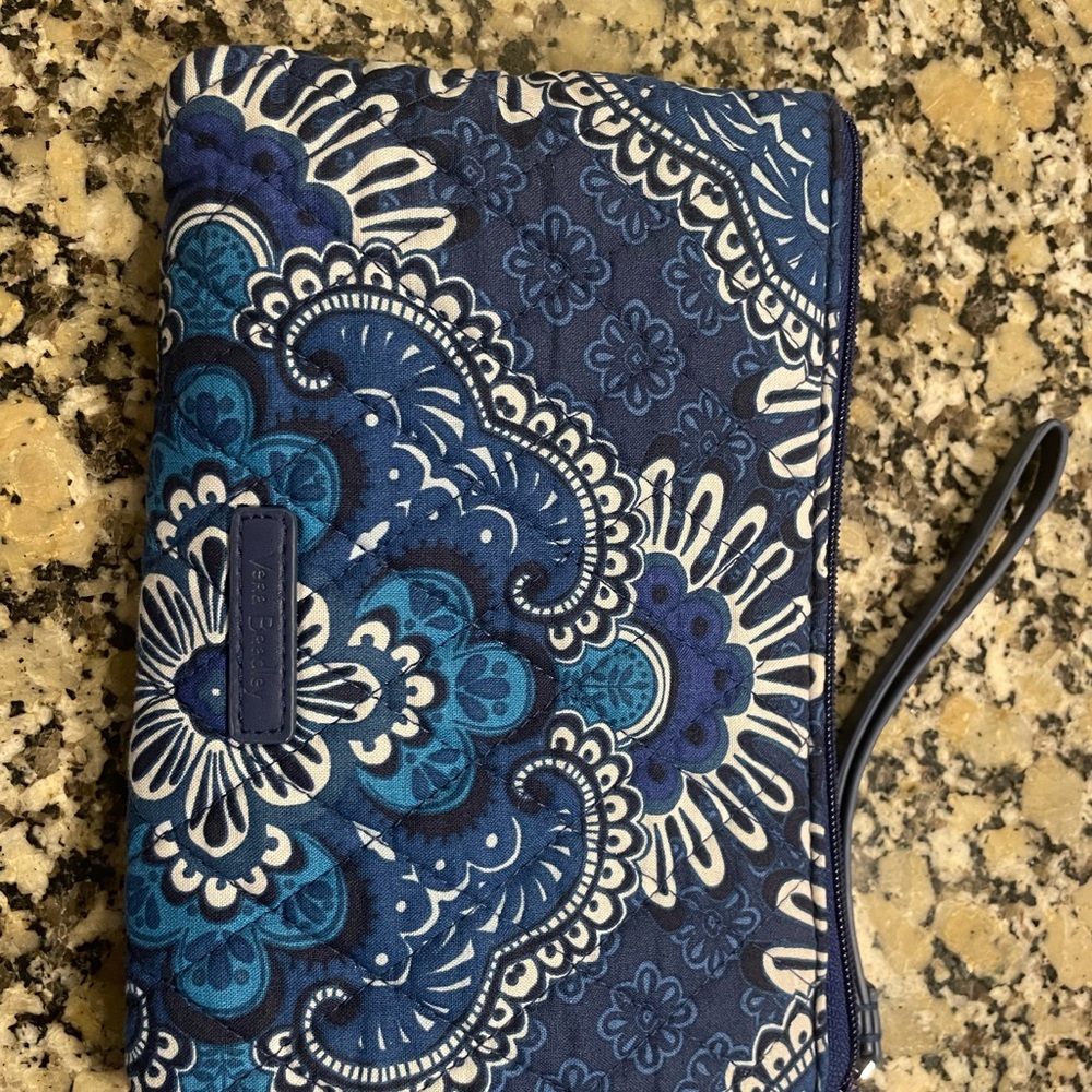 Vera Bradley Navy and Teal Patterned Wristlet